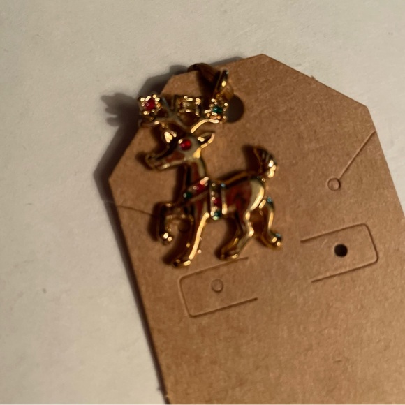 Jewelry, Charm for bracelet or necklace. Gold reindeer with tiny “faux gemstone” - Picture 3 of 6